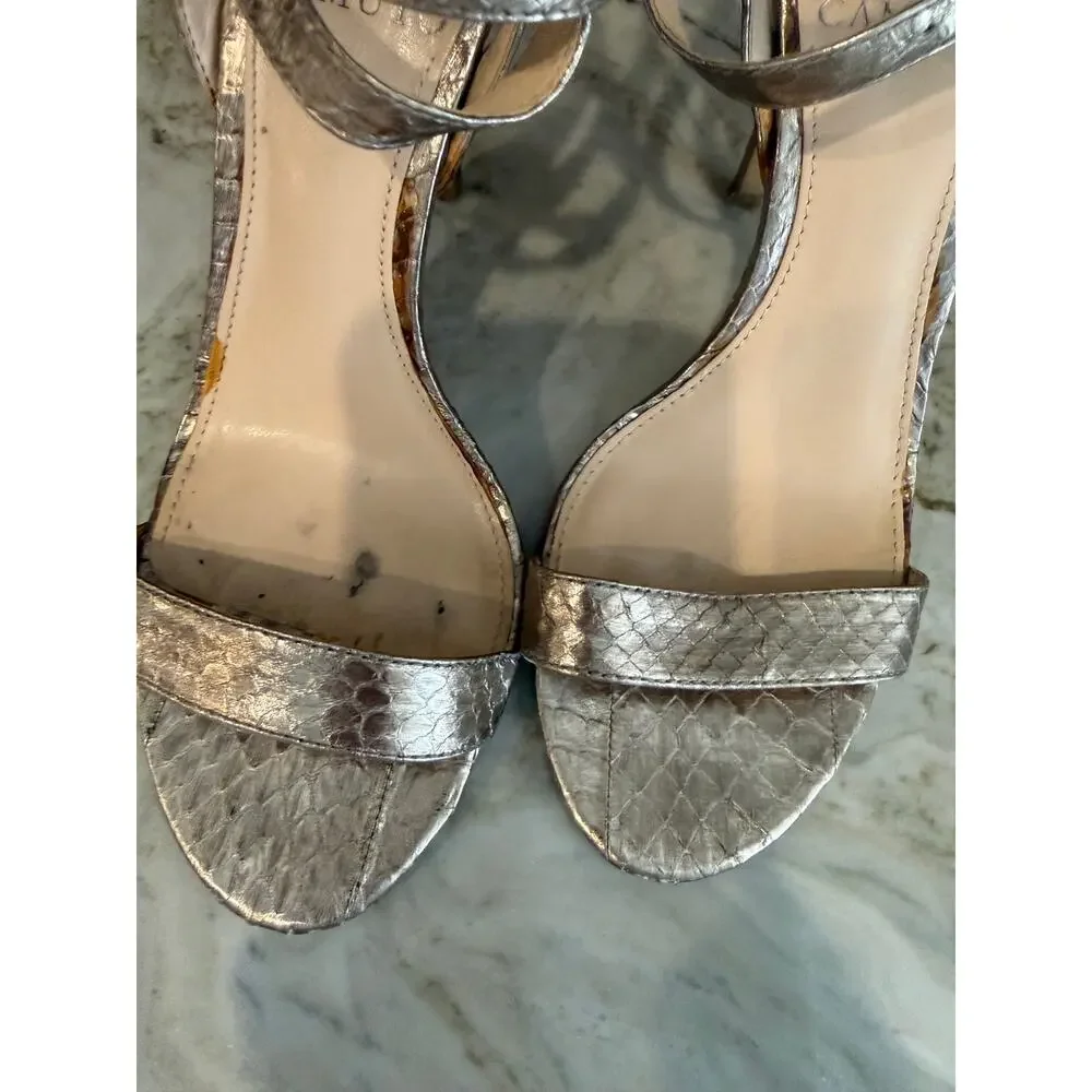 Vince Camuto Heeled Dress Sandals Metallic Gold Snakeskin 6.5